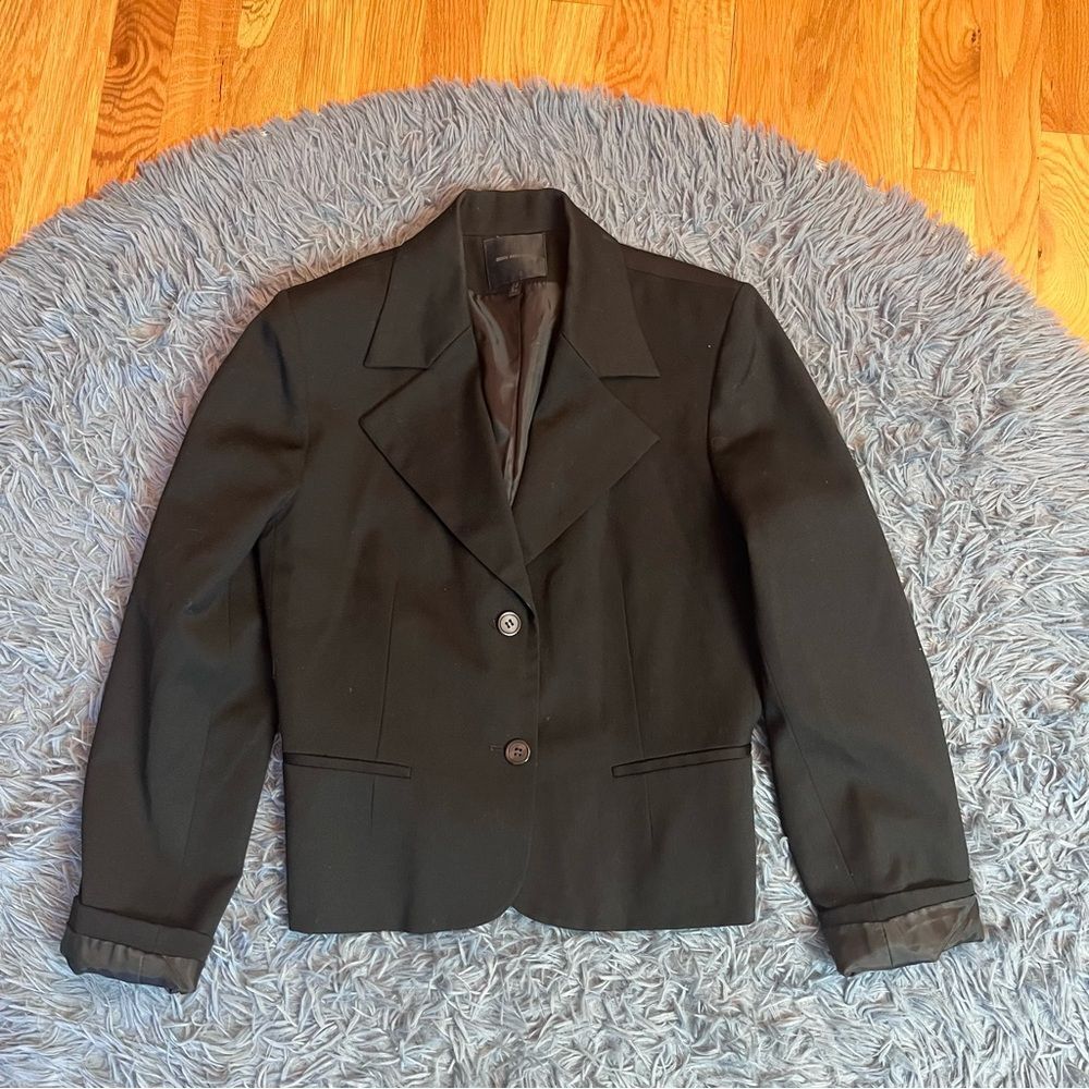 Bern And Mort Black Cropped Wool Blazer Jacket Size 10